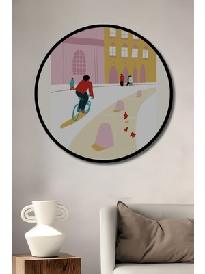 Teona Ahşap Çerçeve Görünümlü Kopenhag Sokak Bisikletçileri Dekoratif Ahşap Mdf Tablo Yuvarlak Tablo