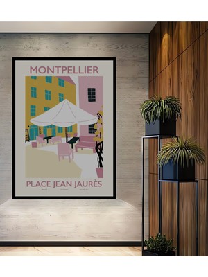 Teona Ahşap Çerçeve Görünümlü Montpellier Renkli Sokaklar Dekoratif Ahşap Mdf Tablo Dikdörtgen Tablo