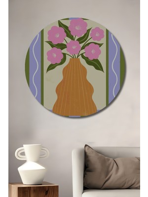 Teona Ahşap Retro Çiçek Vazo Dekoratif Ahşap Mdf Ev/işyeri Duvar Tablo Yuvarlak Ev/işyeri Duvar Tablo