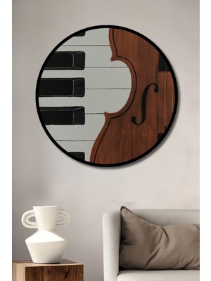 Teona Ahşap Çerçeve Görünümlü Piyano ve Keman Dekoratif Ahşap Mdf Ev Duvar Tablo Yuvarlak Ev Duvar Tablo