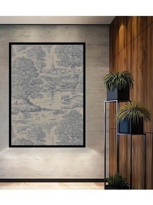 Teona Ahşap Çerçeve Görünümlü Kır Manzaralı Dekoratif Ahşap Mdf Ev Duvar Tablo Dikdörtgen Ev Duvar Tablo