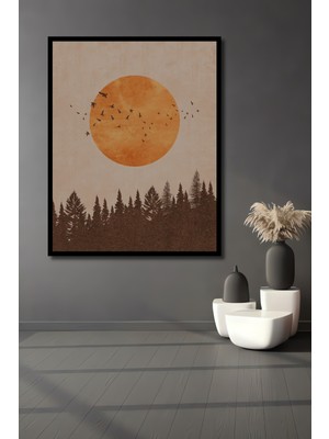 Teona Ahşap Çerçeve Görünümlü Günbatımı Orman Ahşap Mdf Dekoratif Ev Duvar Tablo Dikdörtgen Ev Duvar Tablo