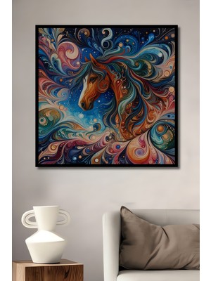 Teona Ahşap Çerçeve Görünümlü Büyülü At Dekoratif Ahşap Mdf Işyeri Duvar Tablo Dikdörtgen Işyeri Duvar Tablo