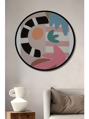 Teona Ahşap Çerçeve Görünümlü Soyut Sanat Dekoratif Ahşap Mdf Işyeri Duvar Tablo Yuvarlak Işyeri Duvar Tablo