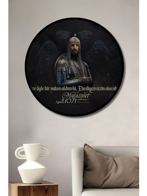 Teona Ahşap Çerçeve Görünümlü Malazgirt 1071 Ahşap Mdf Dekoratif Ev Duvar Tablo Yuvarlak Ev Duvar Tablo