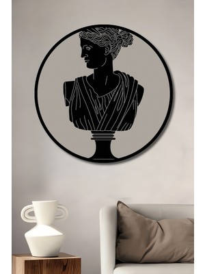 Teona Ahşap Çerçeve Görünümlü Antik Yunan Tanrıçası Dekoratif Ahşap Mdf Ev Duvar Tablo Yuvarlak Ev Duvar Tablo