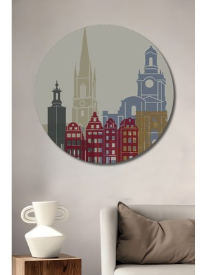 Teona Ahşap Stockholm Şehir Silueti Dekoratif Ahşap Mdf Ev/işyeri Duvar Tablo Yuvarlak Ev/işyeri Duvar Tablo