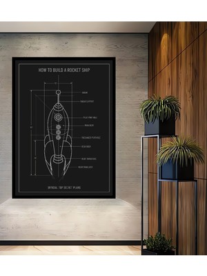 Teona Ahşap Çerçeve Görünümlü Roket Tasarım Ahşap Mdf Dekoratif Ev Duvar Tablo Dikdörtgen Ev Duvar Tablo