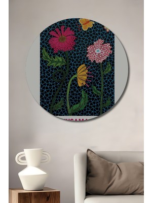 Teona Ahşap Yayoi Kusama Çiçek Desenli Ahşap Mdf Dekoratif Ev/işyeri Duvar Tablo Yuvarlak Ev/işyeri Duvar Tablo
