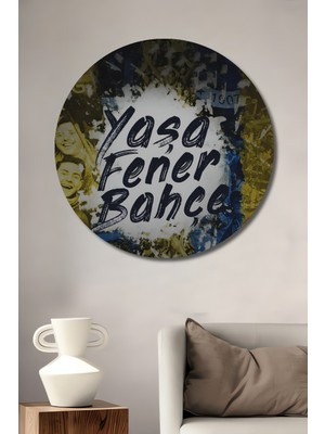 Teona Ahşap Yaşa Sarı Lacivert Ahşap Mdf Dekoratif Ev/işyeri Duvar Tablo Yuvarlak Ev/işyeri Duvar Tablo