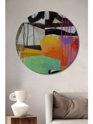 Teona Ahşap Soyut Sanat Renkli Dekoratif Ahşap Mdf Ev/işyeri Duvar Tablo Yuvarlak Ev/işyeri Duvar Tablo