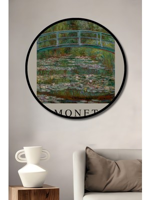 Teona Ahşap Çerçeve Görünümlü Monet Japon Köprüsü Dekoratif Ahşap Mdf Ev Duvar Tablo Yuvarlak Ev Duvar Tablo