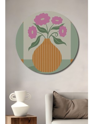 Teona Ahşap Retro Çiçek Vazo Dekoratif Ahşap Mdf Ev/işyeri Duvar Tablo Yuvarlak Ev/işyeri Duvar Tablo