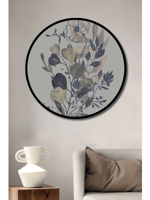 Teona Ahşap Çerçeve Görünümlü Şık Çiçek Desenli Ahşap Mdf Dekoratif Ev Duvar Tablo Yuvarlak Ev Duvar Tablo