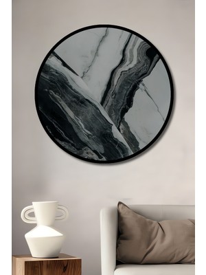 Teona Ahşap Çerçeve Görünümlü Soyut Mermer Desenli Dekoratif Ahşap Mdf Ev Duvar Tablo Yuvarlak Ev Duvar Tablo