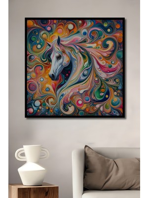 Teona Ahşap Çerçeve Görünümlü Renkli At Dekoratif Ahşap Mdf Işyeri Duvar Tablo Dikdörtgen Işyeri Duvar Tablo