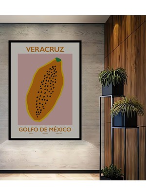 Teona Ahşap Çerçeve Görünümlü Veracruz Papaya Ahşap Mdf Dekoratif Ev Duvar Tablo Dikdörtgen Ev Duvar Tablo