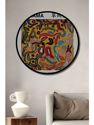 Teona Ahşap Çerçeve Görünümlü Yayoi Kusama Renkli Soyut Sanat Ahşap Mdf Dekoratif Tablo Yuvarlak Tablo