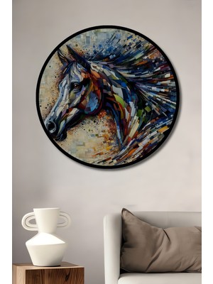 Teona Ahşap Çerçeve Görünümlü Renkli At Dekoratif Ahşap Mdf Işyeri Duvar Tablo Yuvarlak Işyeri Duvar Tablo