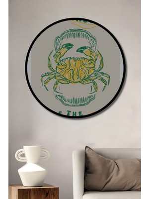 Teona Ahşap Çerçeve Görünümlü Yengeç Sahil Lezzeti Ahşap Mdf Dekoratif Ev Duvar Tablo Yuvarlak Ev Duvar Tablo