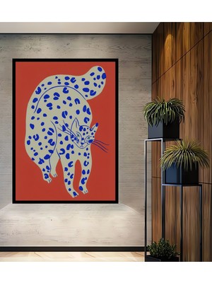 Teona Ahşap Çerçeve Görünümlü Mavi Benekli Kedi Dekoratif Ahşap Mdf Ev Duvar Tablo Dikdörtgen Ev Duvar Tablo