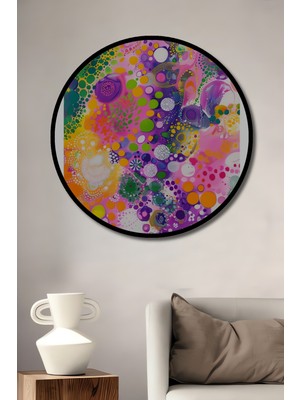 Teona Ahşap Çerçeve Görünümlü Renklerin Dansı Dekoratif Ahşap Mdf Ev Duvar Tablo Yuvarlak Ev Duvar Tablo