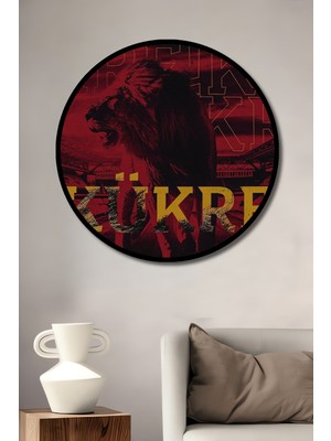 Teona Ahşap Çerçeve Görünümlü Kükreyen Aslan Dekoratif Ahşap Mdf Ev Duvar Tablo Yuvarlak Ev Duvar Tablo