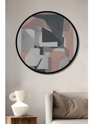 Teona Ahşap Çerçeve Görünümlü Soyut Sanat Dekoratif Ahşap Mdf Işyeri Duvar Tablo Yuvarlak Işyeri Duvar Tablo