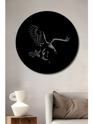 Teona Ahşap Çerçeve Görünümlü Kartal Şahlanışı Dekoratif Ahşap Mdf Ev Duvar Tablo Yuvarlak Ev Duvar Tablo