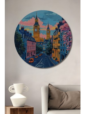 Teona Ahşap Büyüleyici Londra Ahşap Mdf Dekoratif Ev/işyeri Duvar Tablo Yuvarlak Ev/işyeri Duvar Tablo
