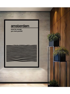 Teona Ahşap Çerçeve Görünümlü Amsterdam Seyahat Ahşap Mdf Dekoratif Ev Duvar Tablo Dikdörtgen Ev Duvar Tablo