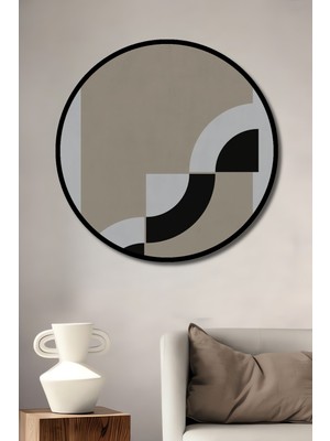 Teona Ahşap Çerçeve Görünümlü Soyut Geometrik Ahşap Mdf Dekoratif Ev Duvar Tablo Yuvarlak Ev Duvar Tablo