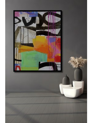Teona Ahşap Çerçeve Görünümlü Soyut Sanat Renkli Dekoratif Ahşap Mdf Ev Duvar Tablo Dikdörtgen Ev Duvar Tablo