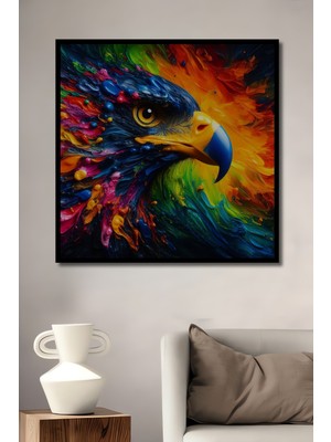 Teona Ahşap Çerçeve Görünümlü Renkli Kartal Soyut Dekoratif Ahşap Mdf Ev Duvar Tablo Dikdörtgen Ev Duvar Tablo