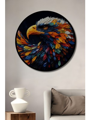 Teona Ahşap Çerçeve Görünümlü Renkli Kartal Dekoratif Ahşap Mdf Ev Duvar Tablo Yuvarlak Ev Duvar Tablo