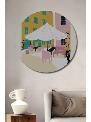 Teona Ahşap Montpellier Renkli Sokaklar Dekoratif Ahşap Mdf Işyeri Duvar Tablo Yuvarlak Işyeri Duvar Tablo