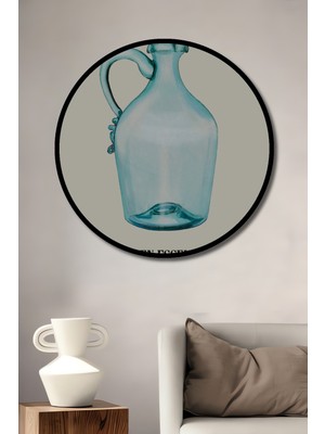 Teona Ahşap Çerçeve Görünümlü Mavi Cam Sürahi Dekoratif Ahşap Mdf Ev Duvar Tablo Yuvarlak Ev Duvar Tablo