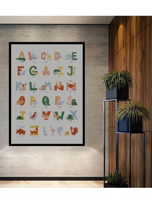 Teona Ahşap Çerçeve Görünümlü Hayvanlar Alfabesi Dekoratif Ahşap Mdf Ev Duvar Tablo Dikdörtgen Ev Duvar Tablo