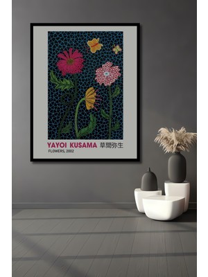 Teona Ahşap Çerçeve Görünümlü Yayoi Kusama Çiçek Desenli Ahşap Mdf Dekoratif Tablo Dikdörtgen Tablo