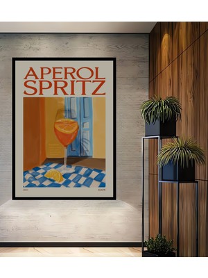 Teona Ahşap Çerçeve Görünümlü Aperol Spritz Dekoratif Ahşap Mdf Ev Duvar Tablo Dikdörtgen Ev Duvar Tablo