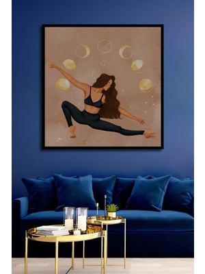 Teona Ahşap Çerçeve Görünümlü Dans Eden Kadın ve Ay Evreleri Ahşap Mdf Dekoratif Tablo Dikdörtgen Tablo