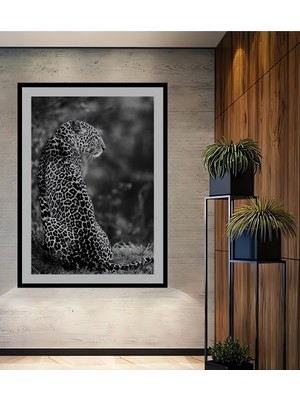 Teona Ahşap Çerçeve Görünümlü Gururlu Leopar Dekoratif Ahşap Mdf Ev Duvar Tablo Dikdörtgen Ev Duvar Tablo