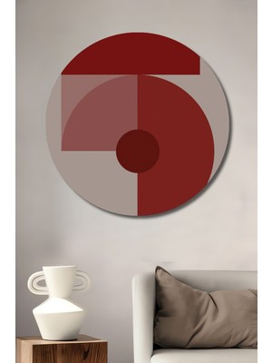 Teona Ahşap Kırmızı Geometrik Soyut Ahşap Mdf Dekoratif Ev/işyeri Duvar Tablo Yuvarlak Ev/işyeri Duvar Tablo
