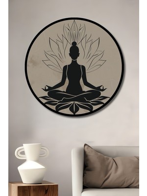 Teona Ahşap Çerçeve Görünümlü Yoga Meditasyon Ahşap Mdf Dekoratif Ev Duvar Tablo Yuvarlak Ev Duvar Tablo