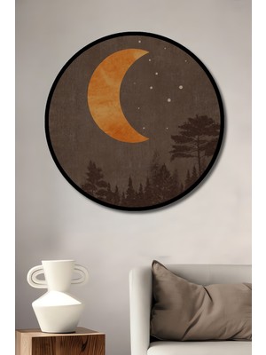 Teona Ahşap Çerçeve Görünümlü Ayışığı Orman Ahşap Mdf Dekoratif Ev Duvar Tablo Yuvarlak Ev Duvar Tablo
