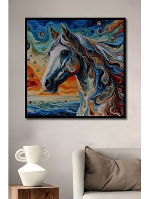 Teona Ahşap Çerçeve Görünümlü Soyut At Sanatı Dekoratif Ahşap Mdf Ev Duvar Tablo Dikdörtgen Ev Duvar Tablo