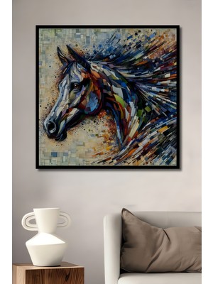 Teona Ahşap Çerçeve Görünümlü Renkli At Dekoratif Ahşap Mdf Işyeri Duvar Tablo Dikdörtgen Işyeri Duvar Tablo