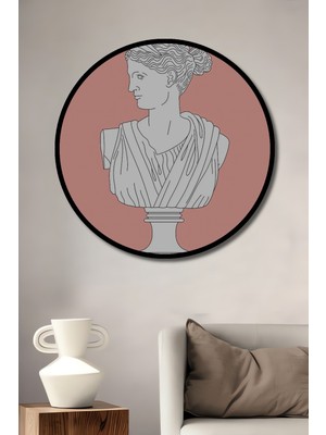 Teona Ahşap Çerçeve Görünümlü Yunan Tanrıçası Dekoratif Ahşap Mdf Ev Duvar Tablo Yuvarlak Ev Duvar Tablo