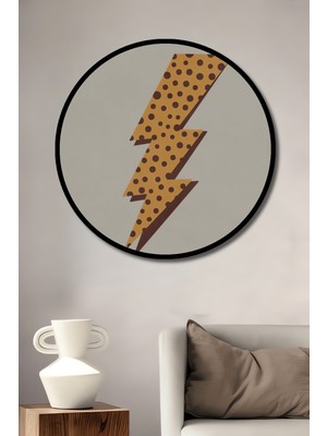 Teona Ahşap Çerçeve Görünümlü Yıldırım Desenli Dekoratif Ahşap Mdf Ev Duvar Tablo Yuvarlak Ev Duvar Tablo