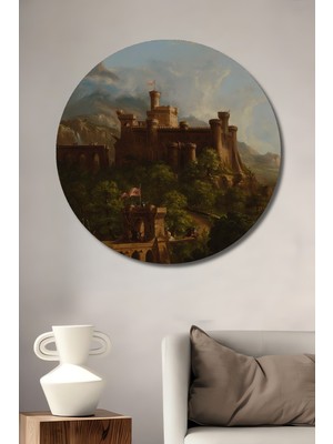 Teona Ahşap Büyüleyici Kale Manzarası Dekoratif Ahşap Mdf Ev/işyeri Duvar Tablo Yuvarlak Ev/işyeri Duvar Tablo